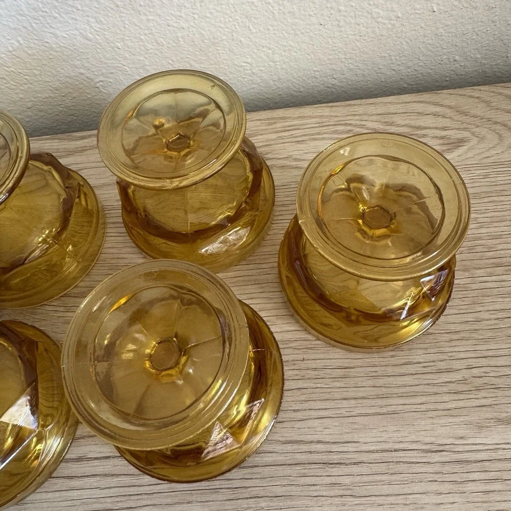 6 Anchor Hocking Fairfield Amber Low Sherbet Set Vintage Honey Gold Stemware Lot